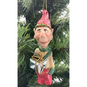 Vintage Hand Painted Elf Ornament - Present may be replacement - Rare find!